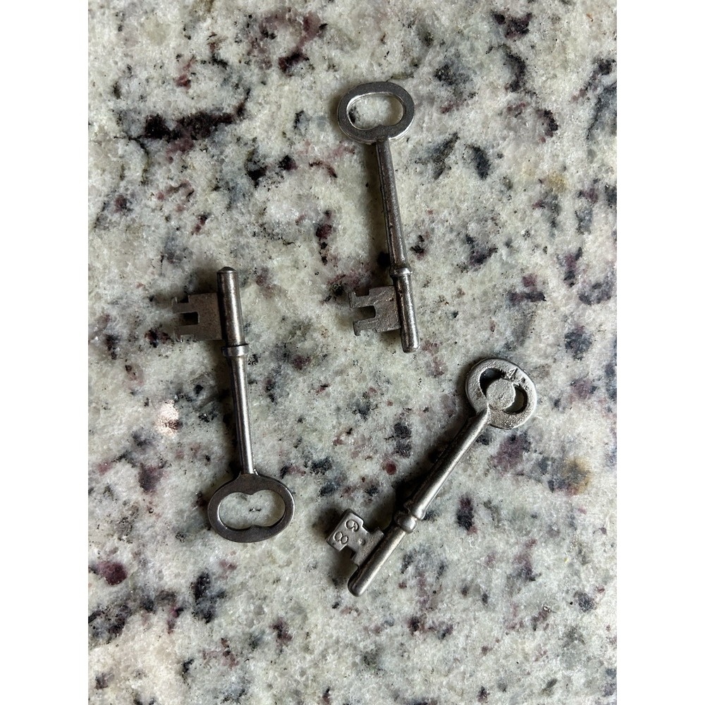 Lot Of 3 Vintage Antique Skeleton Metal Keys 2.5"